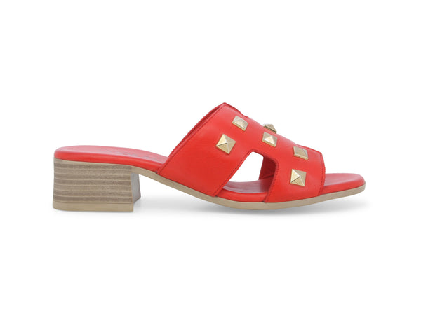 Melluso Ciabatte Donna con Borchie Oro Tacco Chic Pelle Rossa